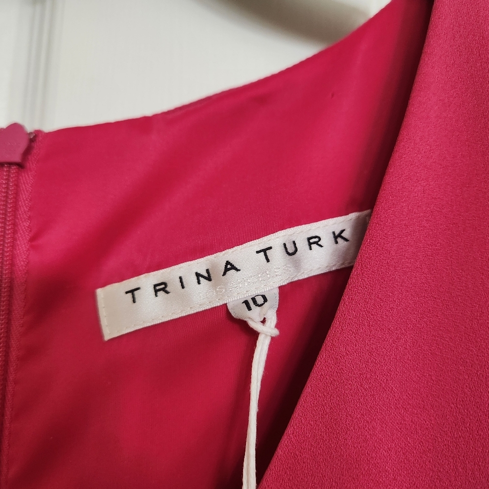 NWT Trina Turk Fiery Pink Ruffle Cocktail Dress - Picture 5 of 10